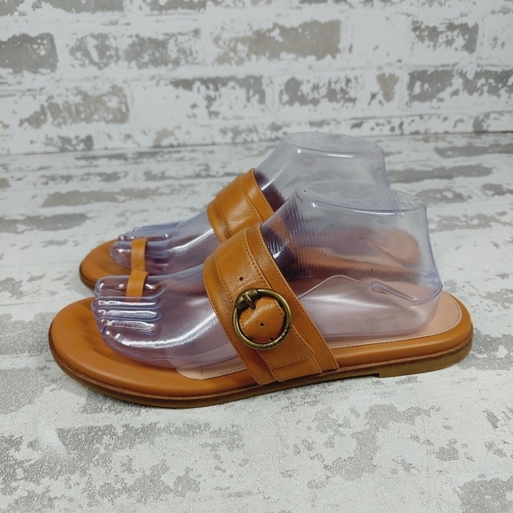 Cole Haan Abbie Tan Leather Slide Buckle Toe Strap Sandal M597 - Picture 1 of 11